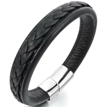 Armband ECHT LEDER Flecht Optik schwarz 316 L Edelstahl...