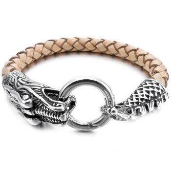 Armband Drache ECHT LEDER Flecht Optik  beige / sand  316...