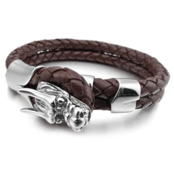 Armband Drache ECHT LEDER geflochten dunkel braun 316 L...