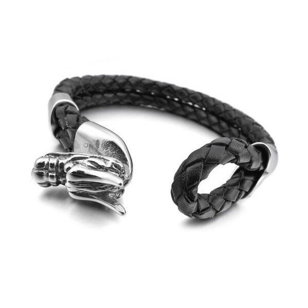 Armband Drache ECHT LEDER geflochten schwarz 316 L Edelstahl