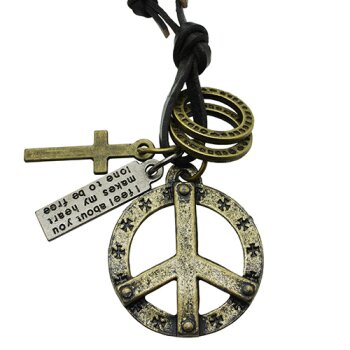 Anhnger Peace & Kreuz  inkl. verstellbarer Leder Kette...