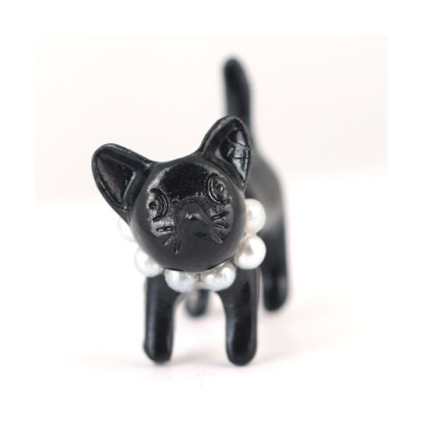 1 Fake Plug KATZE schwarz mit Perlenkette  im Schmuck Beutel