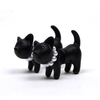 1 Fake Plug KATZE schwarz mit Perlenkette im Schmuck Beutel