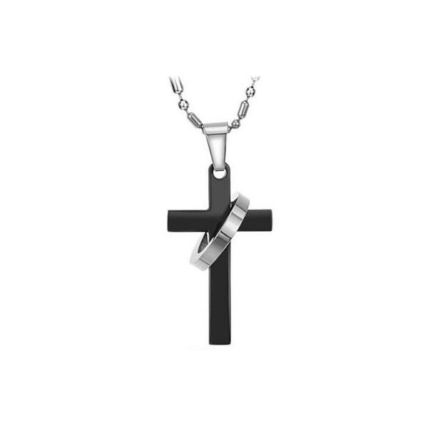 Kreuz Anhänger schwarz klein mit Wunsch Gravur  inkl. Kette im  Etui