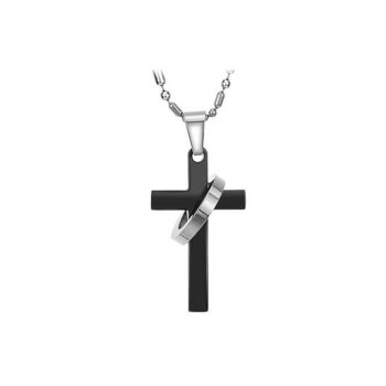 Kreuz Anhänger schwarz klein mit Wunsch Gravur inkl....