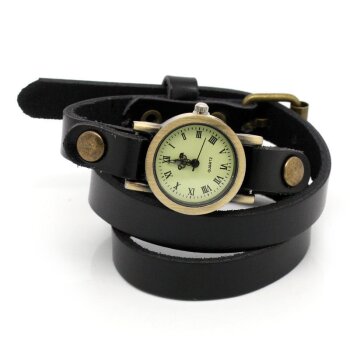 Wickel Leder Armbanduhr Echt Leder schwarz im Organza...