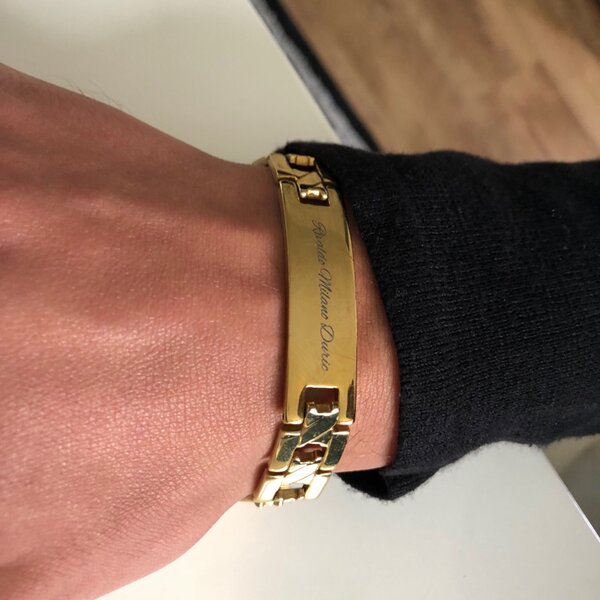 Edelstahl Armband Farbe Gold mit Gravur Karabiner Verschluss Namensarmband 