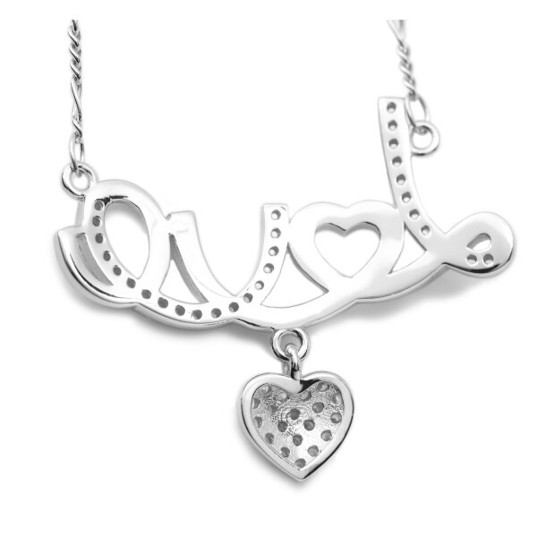 Collier LOVE mit Herzchen & Zirkonias pave aus 925 Silber im Etui