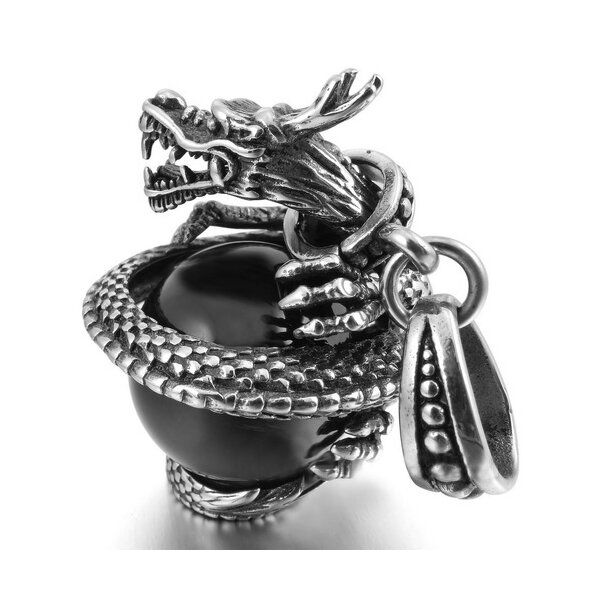 Anhänger Drache mit ONYX Kugel 316L EDELSTAHL inkl. Kette im Etui, 149,99 €