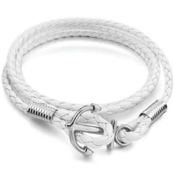 Armband Edelstahl Engelsflügel Echt Leder alt weiß im Organza Beutel ,  59,99 €