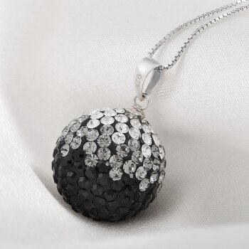 Anhänger Shamballa österreichische Kristalle  12mm klar, grau , schwarz  inkl. Kette 925 Silber massiv im Etui
