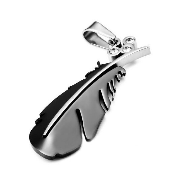 Anhänger FEDER  schwarz  316 L Edelstahl  inkl. Kette im Etui Gravur Option