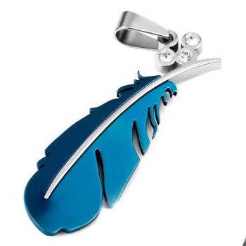 Anhänger FEDER blau 316 L Edelstahl inkl. Kette im...