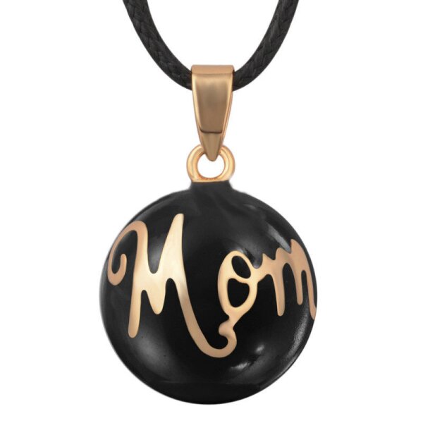 Anhnger Harmony Ball Klangkugel schwarz MOM mit Gelbgold vergoldet inkl. Kette