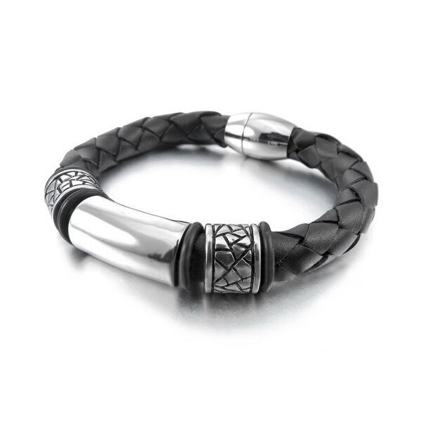 Echt Leder Armband geflochten schwarz NAMENSSTEG...