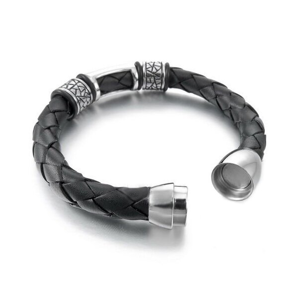 Echt Leder Armband geflochten schwarz NAMENSSTEG...