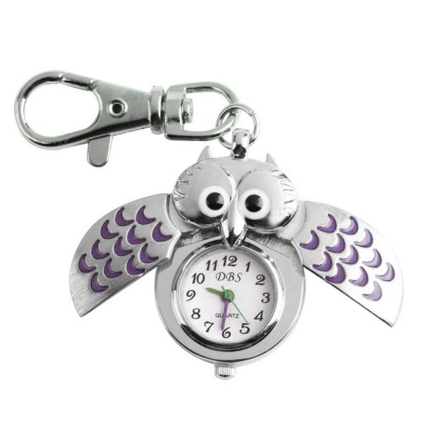 Eulen Uhr / Schlüsselanhänger EULY lila im Schmuck Beutel