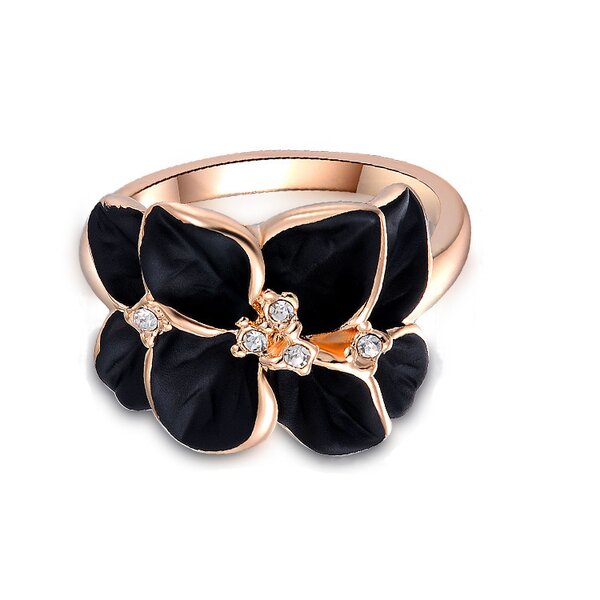 Ring Black Flower Zirkonias schwarz mit vergoldet im Etui