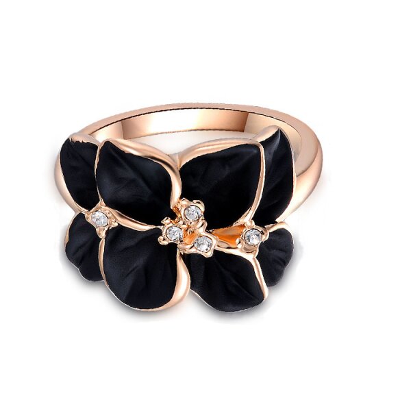 Ring Black Flower Zirkonias schwarz mit vergoldet im Etui