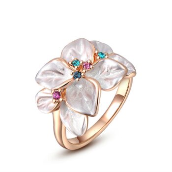 Ring White Flower Zirkonias multicolor mit vergoldet im Etui