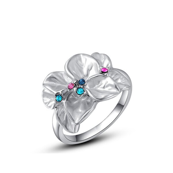 Ring Flower Zirkonias multicolor vergoldet im Etui