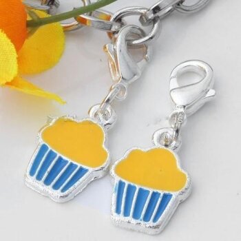 Muffin Charm Emaille gelb / türkis
