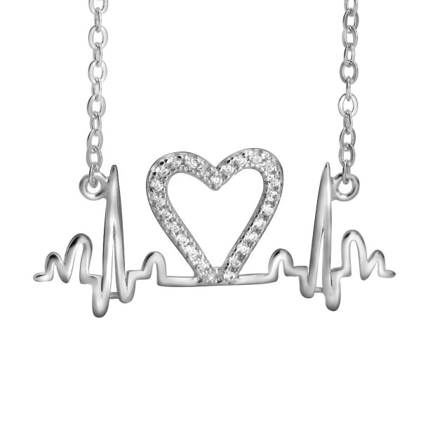 Collier LOVE PULS  Herzchen mit  Zirkonias aus 925 Silber im Etui