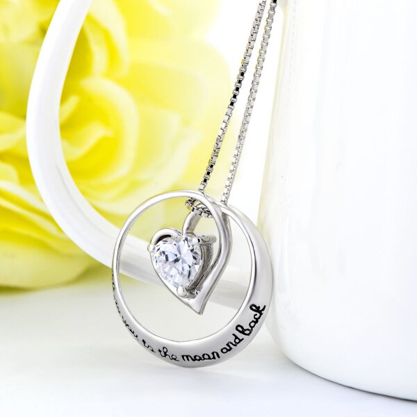 Anhnger Zirkonia Herz  Amulett  I Love You to the moon and back  inkl. Gliederkette aus 925 Silber im Etui