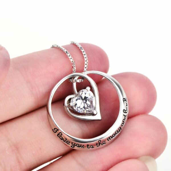 Anhnger Zirkonia Herz  Amulett  I Love You to the moon and back  inkl. Gliederkette aus 925 Silber im Etui