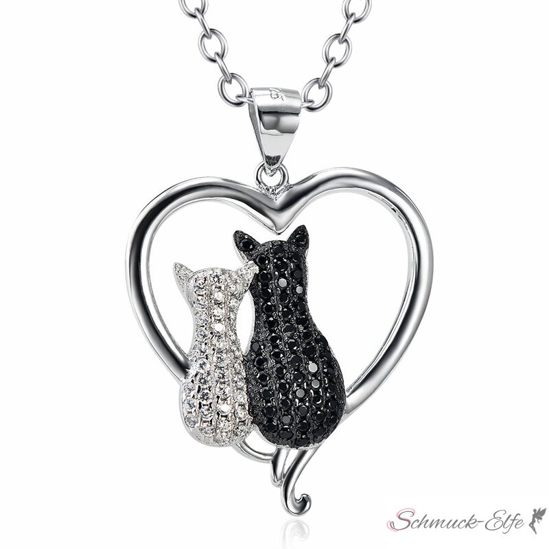 Anhänger Herz KITTY Love Katzen aus 925 Silber mit Zirkonias klar & s,  109,99 €