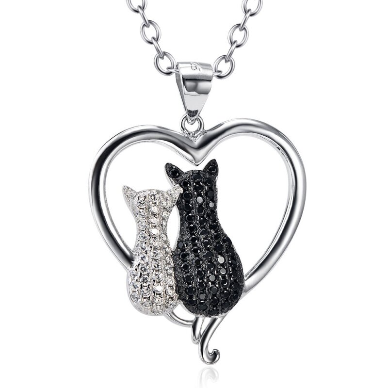 Anhänger Herz KITTY Love Katzen aus 925 Silber mit Zirkonias klar & s,  109,99 €