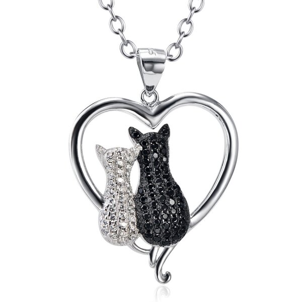 Anhänger Herz KITTY Love Katzen aus 925 Silber mit...