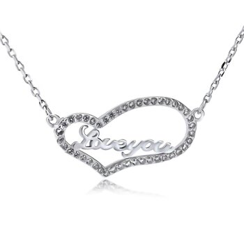 Collier Herz LOVE YOU mit Zirkonias aus 925 Silber im Etui