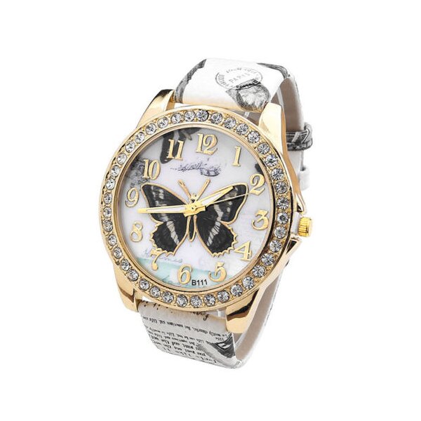 Damen Armbanduhr golden Schmetterling vintage Postkarte...