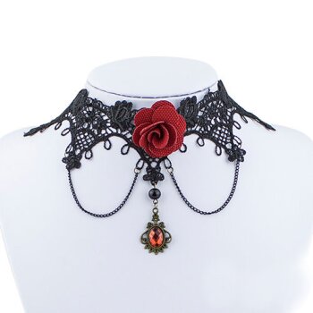 Gothic Barock Choker Collier aus Spitze mit Amulett rot &...