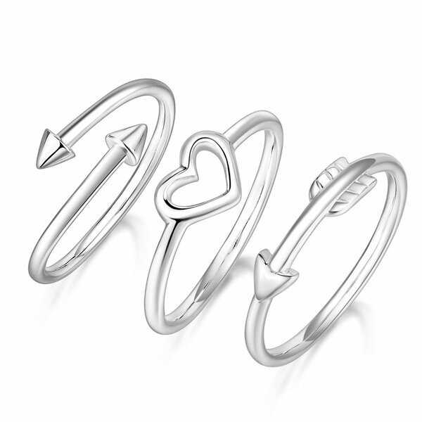 Silberring  SET Midi Nuckle Rings Herz Pfeil & Spitzen aus 925 Silber  im Etui