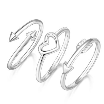 Silberring SET Midi Nuckle Rings Herz Pfeil & Spitzen...