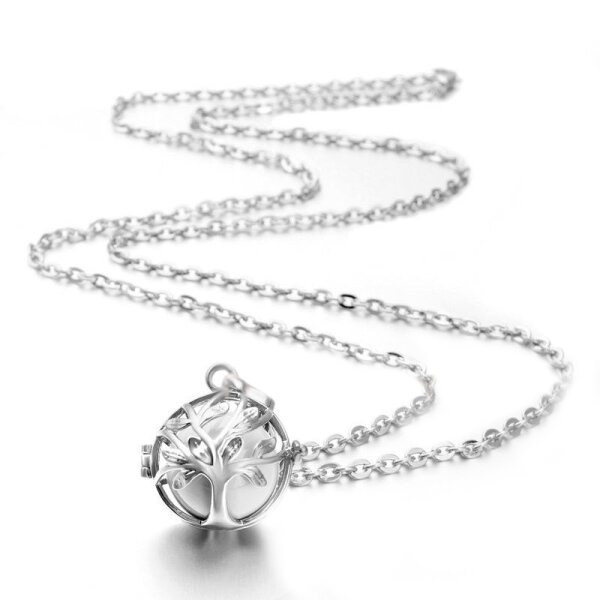 Anhänger Lebensbaum mit 925 Silber versilbert klein Klangkugel Harmony weiß inkl. Käfig &  Kette
