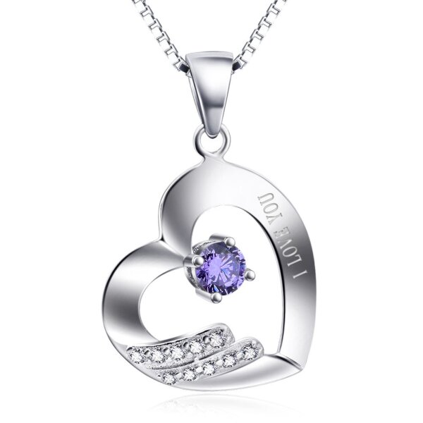 Anhnger Herz I LOVE YOU Amethyst 925 Silber Gravur OPTION