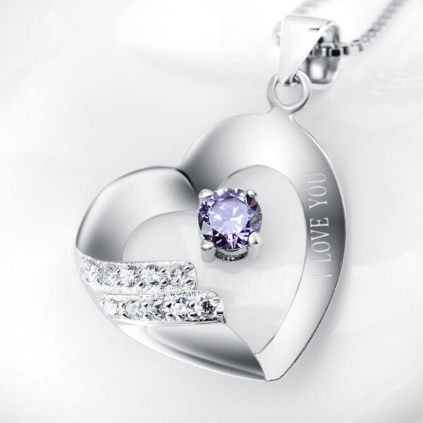 Anhnger Herz I LOVE YOU Amethyst 925 Silber Gravur OPTION