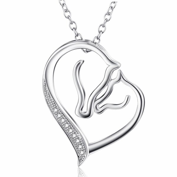 Damen Pferd Halskette,925 Sterling Silber Herz Pferd Anhänger Halsketten