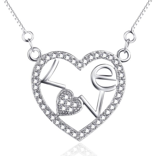 Collier Herz LOVE mit Zirkonias pave aus 925 Silber inkl. Kette  im Etui