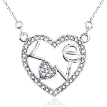 Collier Herz LOVE mit Zirkonias pave aus 925 Silber inkl....