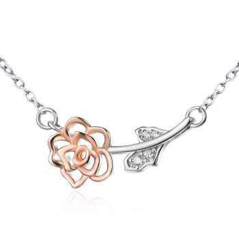 Collier Rose mit Zirkonias Rosegold Teil vergoldet 925...