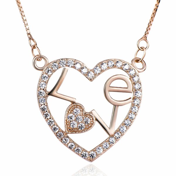 Halskette mit Herz Anhänger in Farbe Silber Rosé Gold aus 925 Silber Collier 