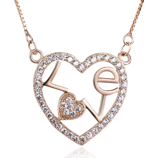 Collier Herz LOVE mit Zirkonias pave aus 925 Silber Rosegold vergoldet inkl. Kette  im Etui