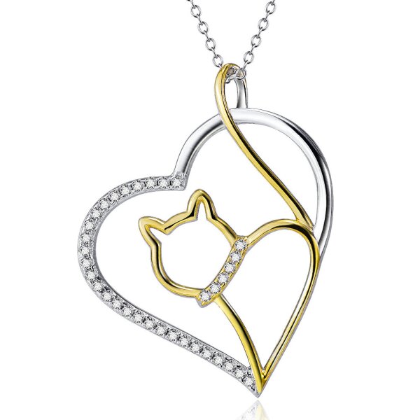 Anhnger Katze Cat Love aus 925 Silber Zirkonias mit Gelbgold Teil vergoldet inkl. Gliederkette im Etui