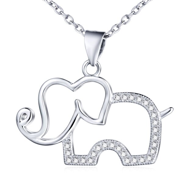 Anhnger Elefant aus 925 Silber mit Zirkonias  inkl. Gliederkette im Etui