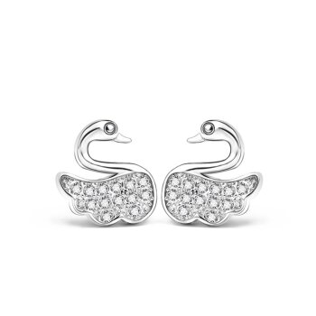 1 Paar Ohr Stecker Schwan Zirkonias klar pave aus 925...