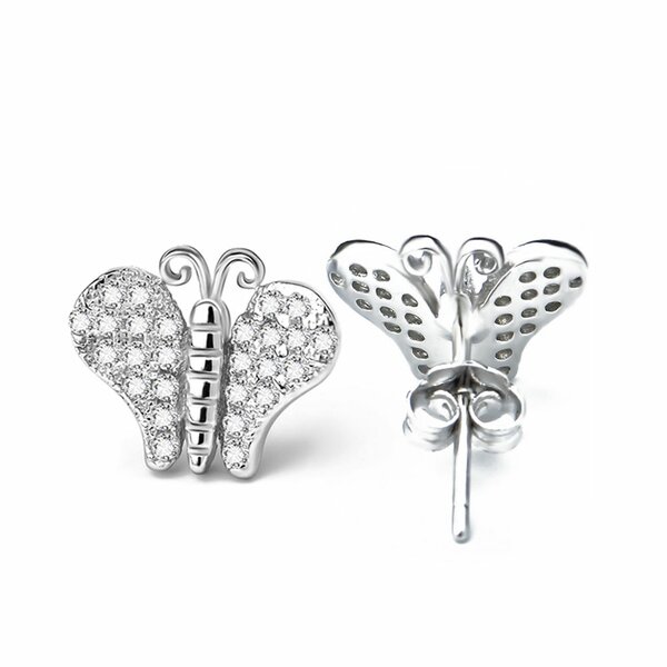 1 Paar Ohr Stecker Schmetterling mit Zirkonias  klar pave aus  925  Silber  im Etui